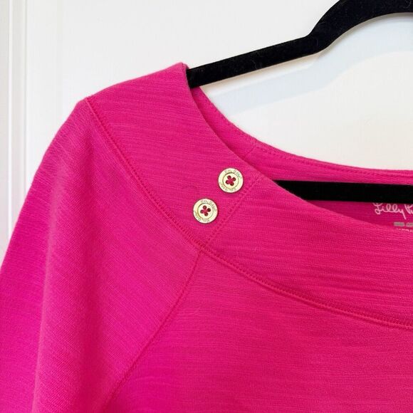 Lilly Pulitzer Pink Dress Womens Medium Tunic Boat Neck Gold Button Southern NWT - Picture 3 of 8